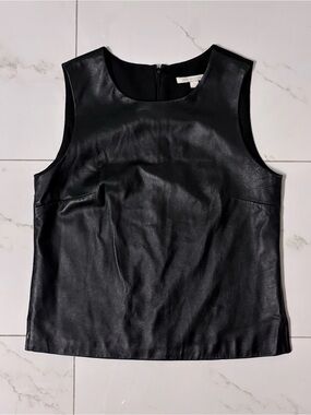 Jonathan Simkhai 100% GENUINE Leather Front Mixed Media Shell Tank Top Black S